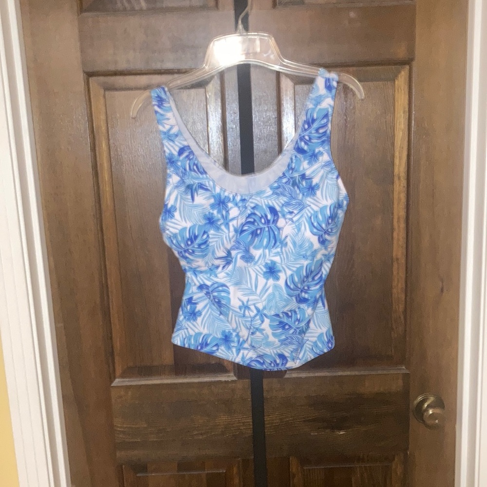 Women’s Blue Tropical Tankini Top - Classic Scoop Neck
